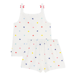 Petit Bateau - Kalp Baskılı Kısa Pijama Atlet | Beyaz