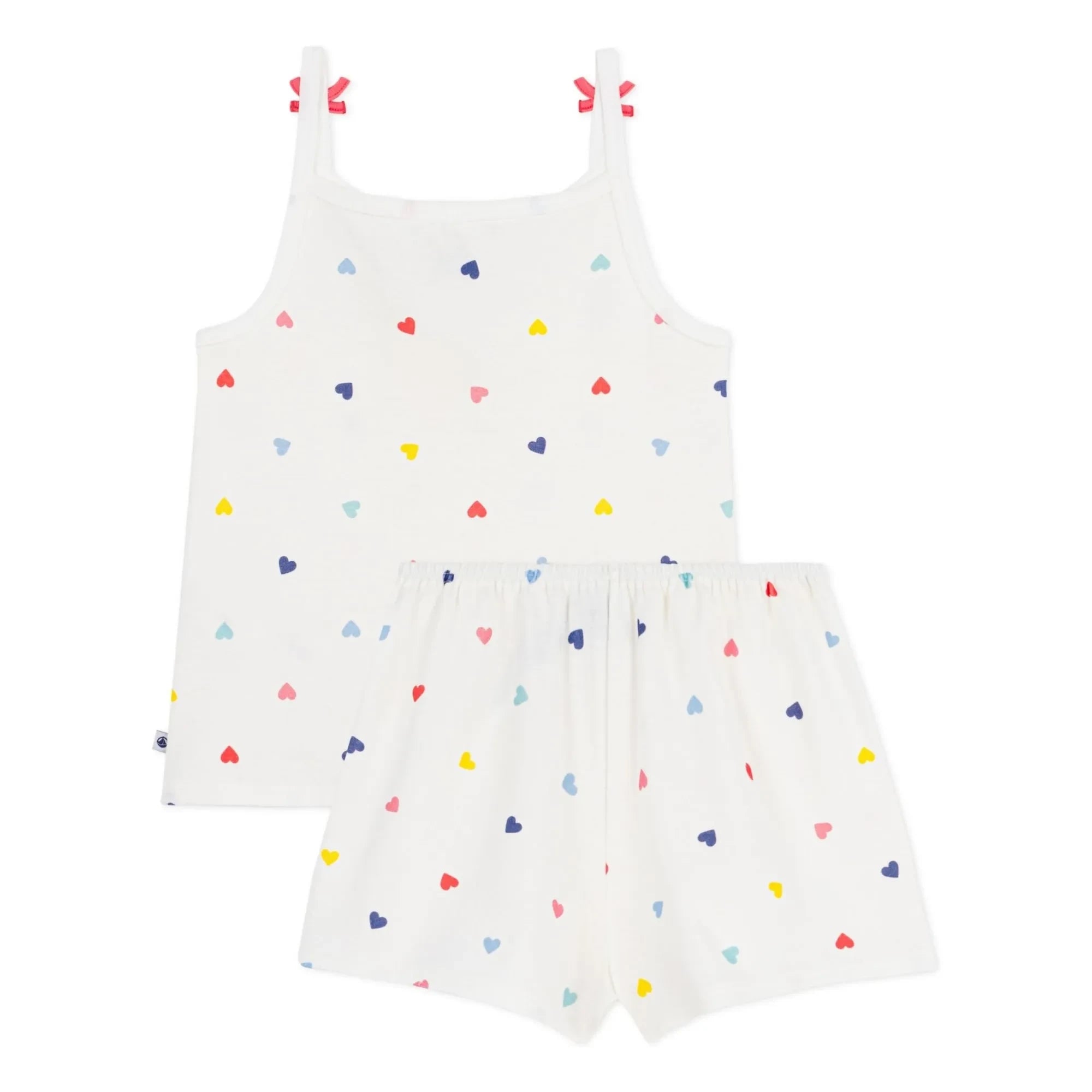Petit Bateau - Kalp Baskılı Kısa Pijama Atlet | Beyaz
