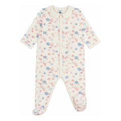 Petit Bateau - Çiçek Desenli Yakalı Dors Bien Pijama Organik Pamuk | Ekru