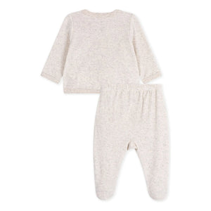 Petit Bateau - Organik pamuklu kadife pantolon ve sarma seti | Heather bej