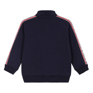 Petit Bateau - Kontrast Çizgili Fermuarlı Sweatshirt | Gece mavisi
