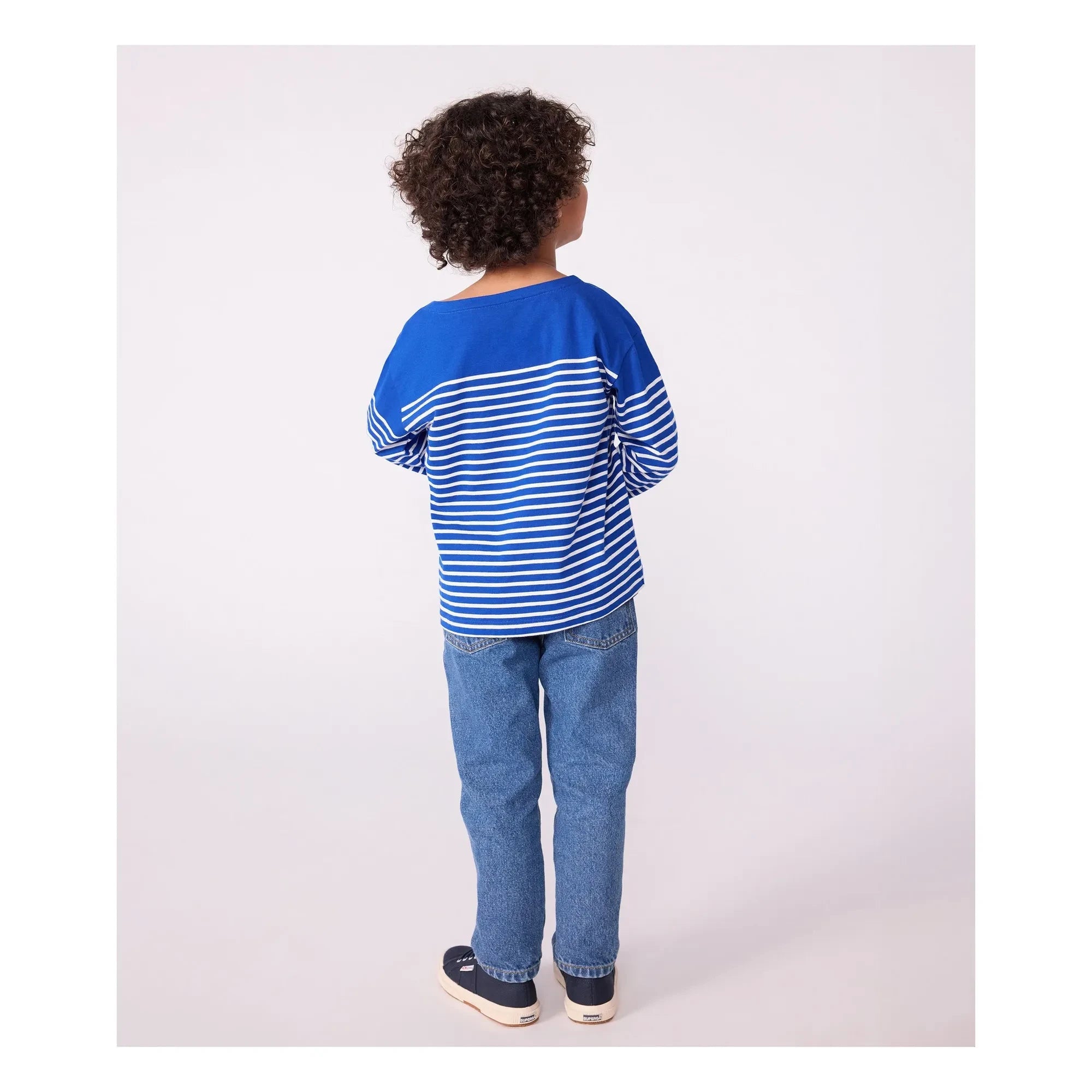 Petit Bateau - Logo Kollu Marinière Tişört Organik Pamuk | Mavi