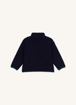 Petit Bateau - معطف شيربا بلوك ألوان باللون الأزرق منتصف الليل