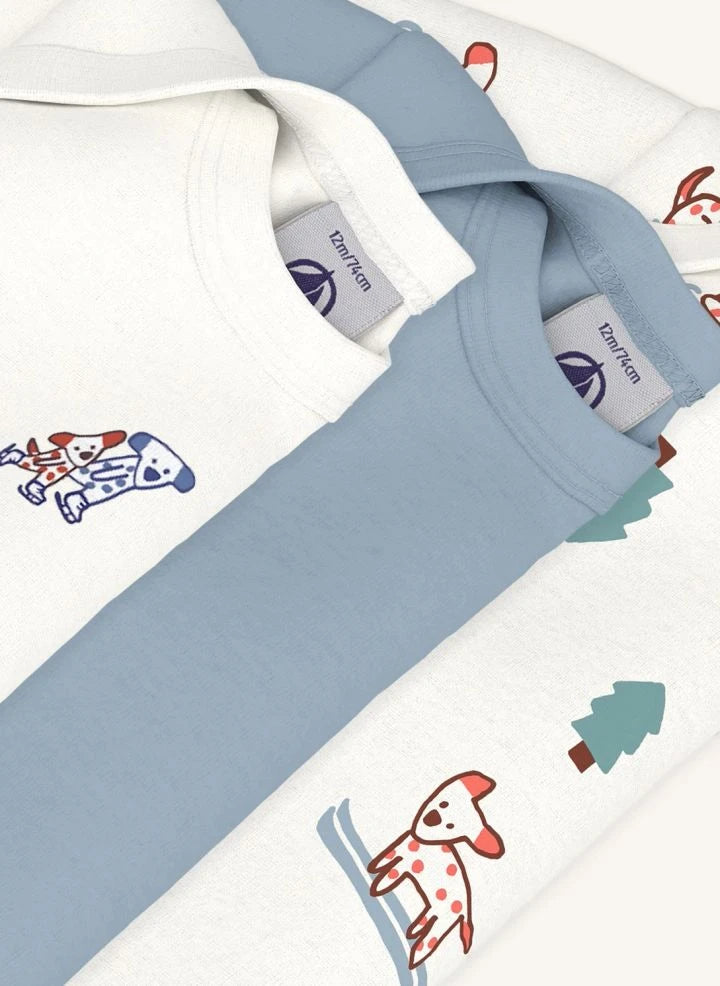 Petit Bateau - طقم 3 قطع من تيشيرتات قطنية عضوية للكلاب | أبيض