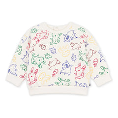 Petit Bateau - Sweat Animals Bebek Organik Pamuk | Ekru