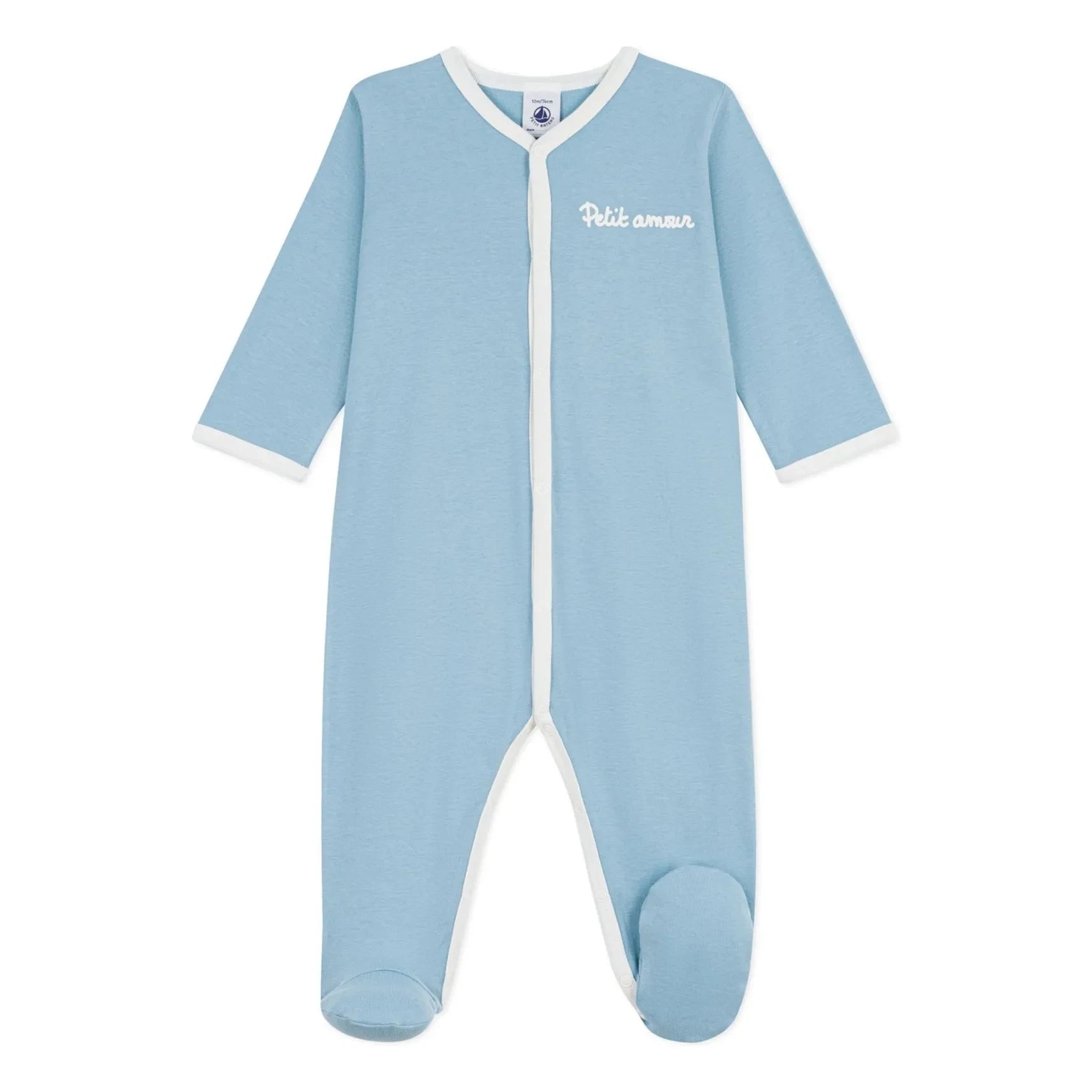 Petit Bateau - Dors Bien Petit Amour organik pamuklu pijama | Gri mavi