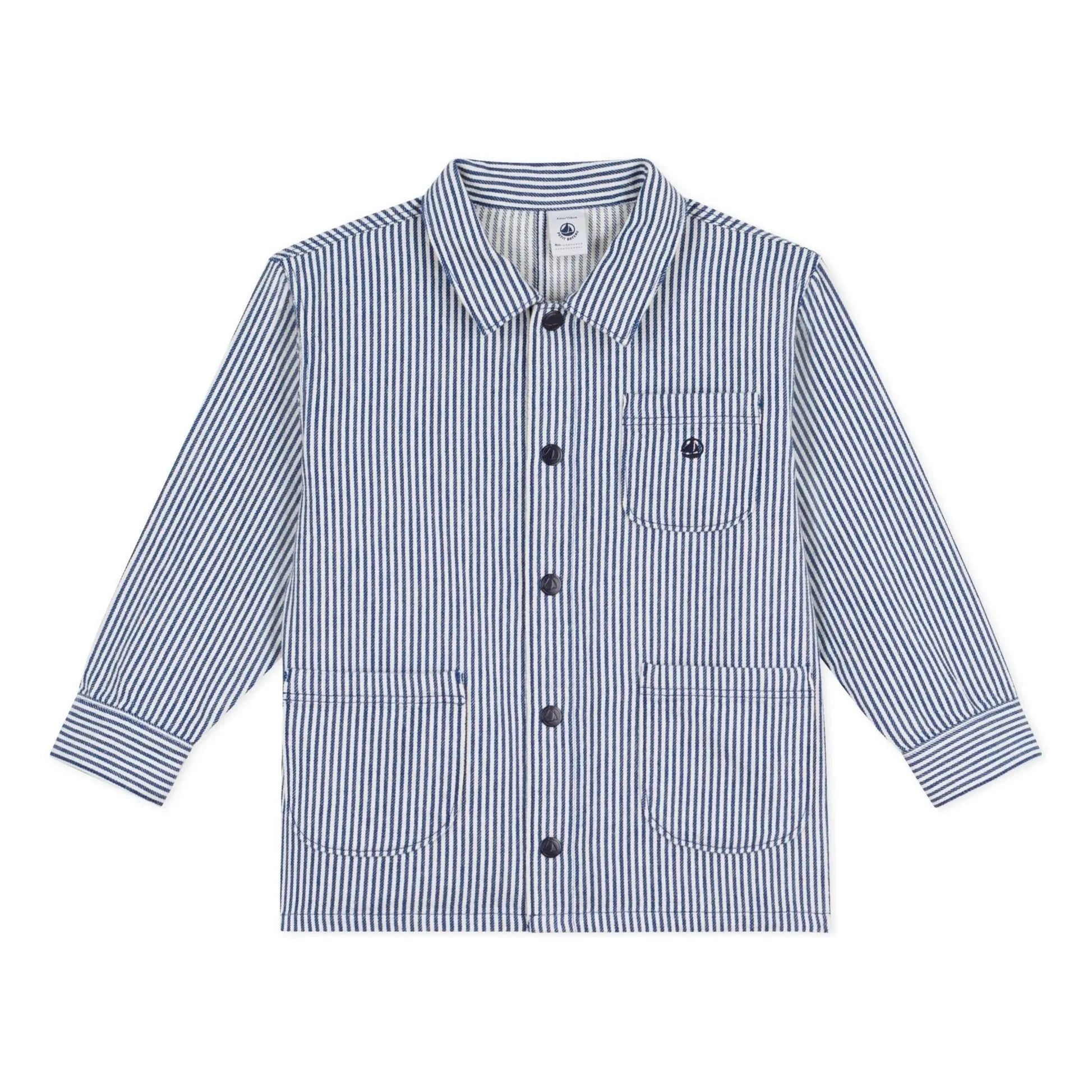 Petit Bateau - Çizgili Organik Pamuk İşçi Ceketi | Mavi
