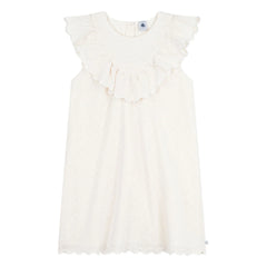 Petit Bateau - İngiliz Danteli Kalp Nakışlı Pamuk Elbise | Beyaz