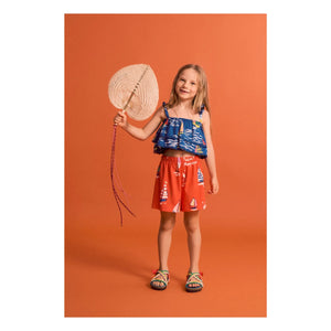 Maison Mangostan - Mavi Crop Top Fırfırlı Yelkenler