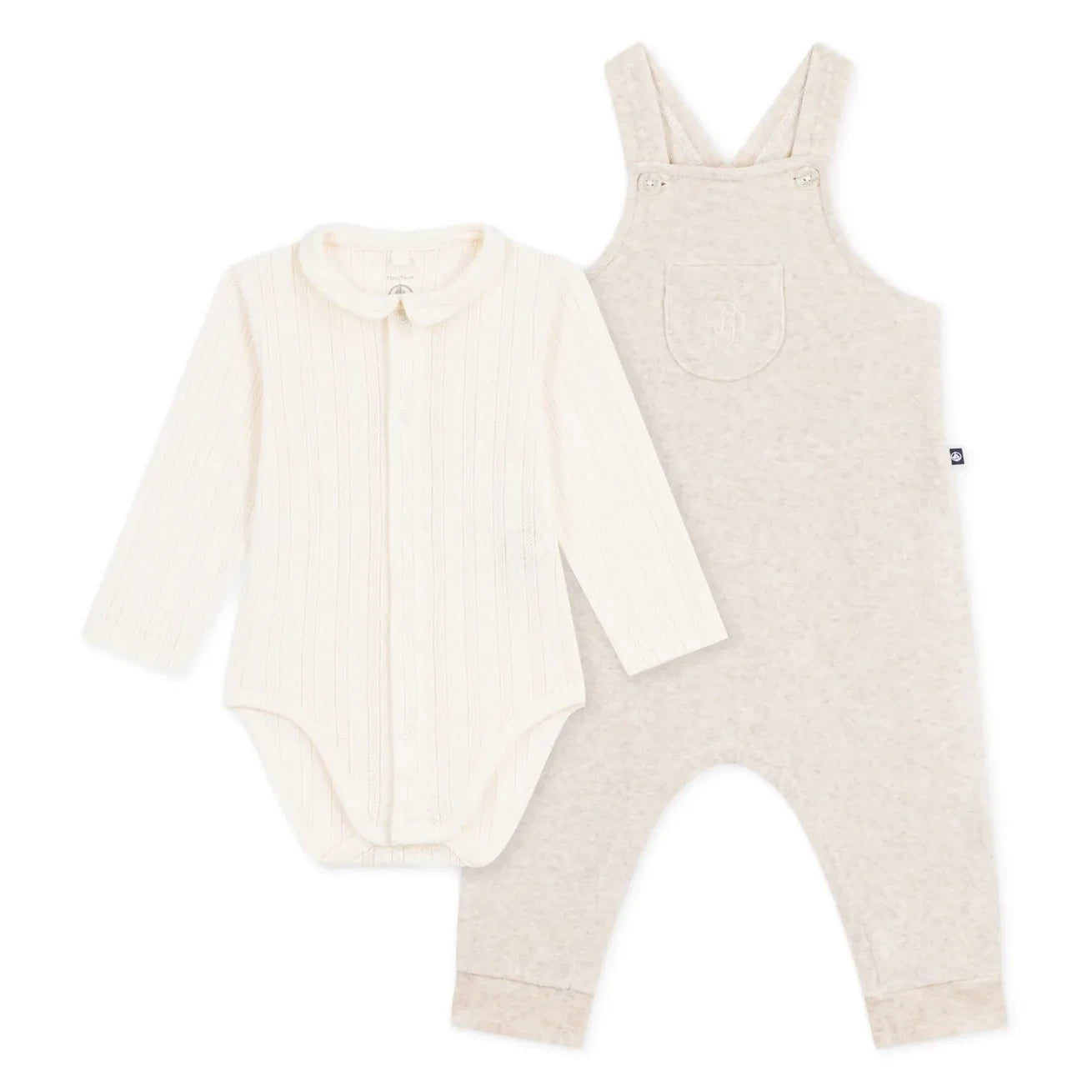 Petit Bateau - Organik pamuk kadife body ve salopet takımı | Bej