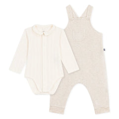 Petit Bateau - Organik pamuk kadife body ve salopet takımı | Bej