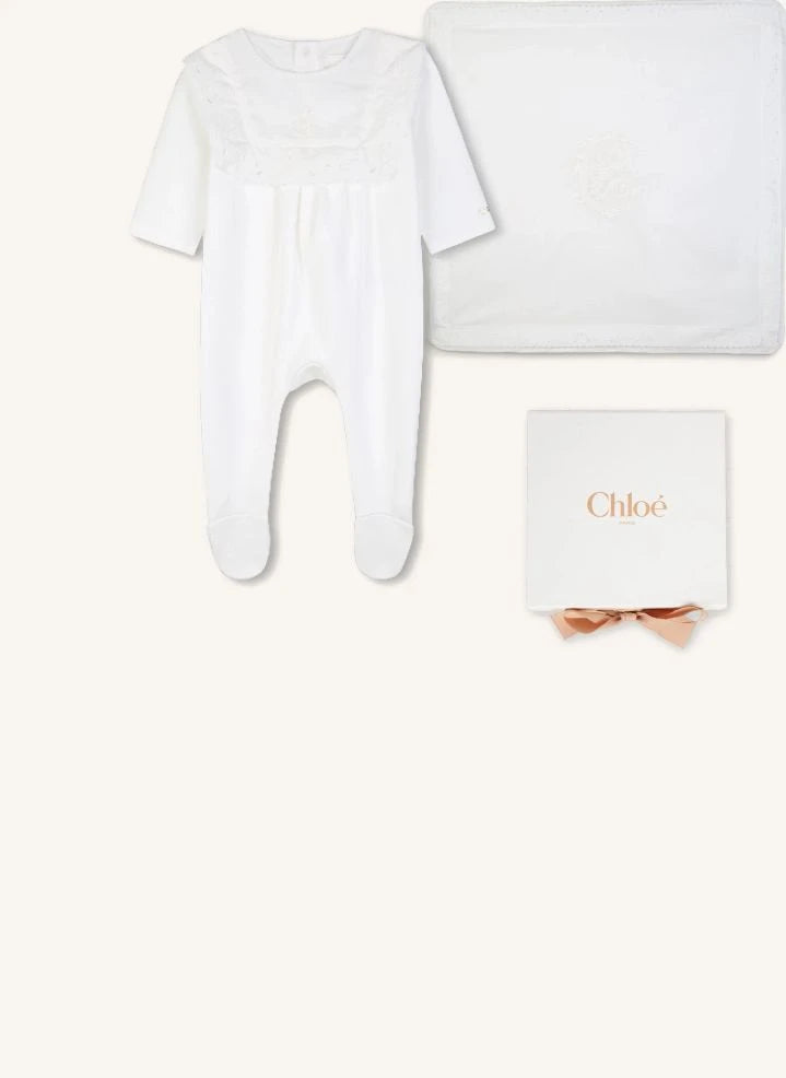 Chloé - طقم بيجامة وبطانية من القطن العضوي | أبيض