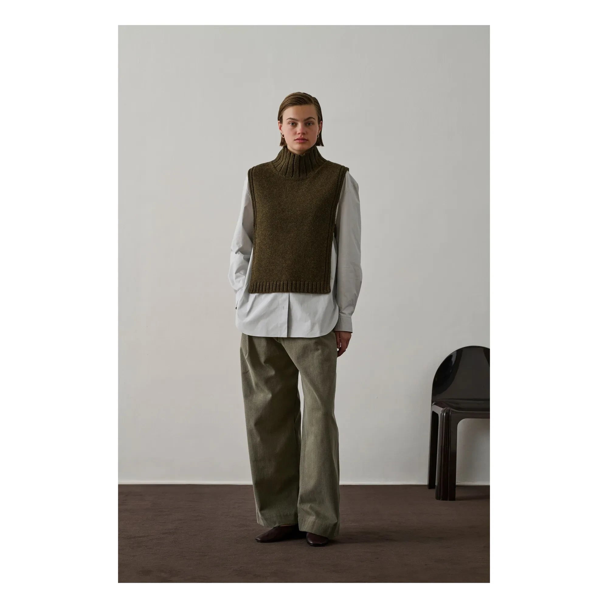 Soeur - Altın Rengi Virgin Wool Kolsuz Kazak | Marled haki