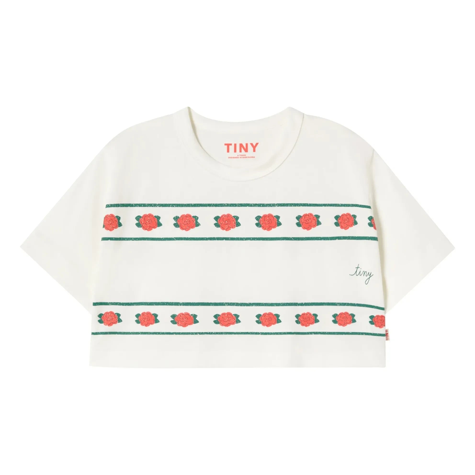 Tinycottons - Crop Roses Organik Pamuk Tişört | Beyaz
