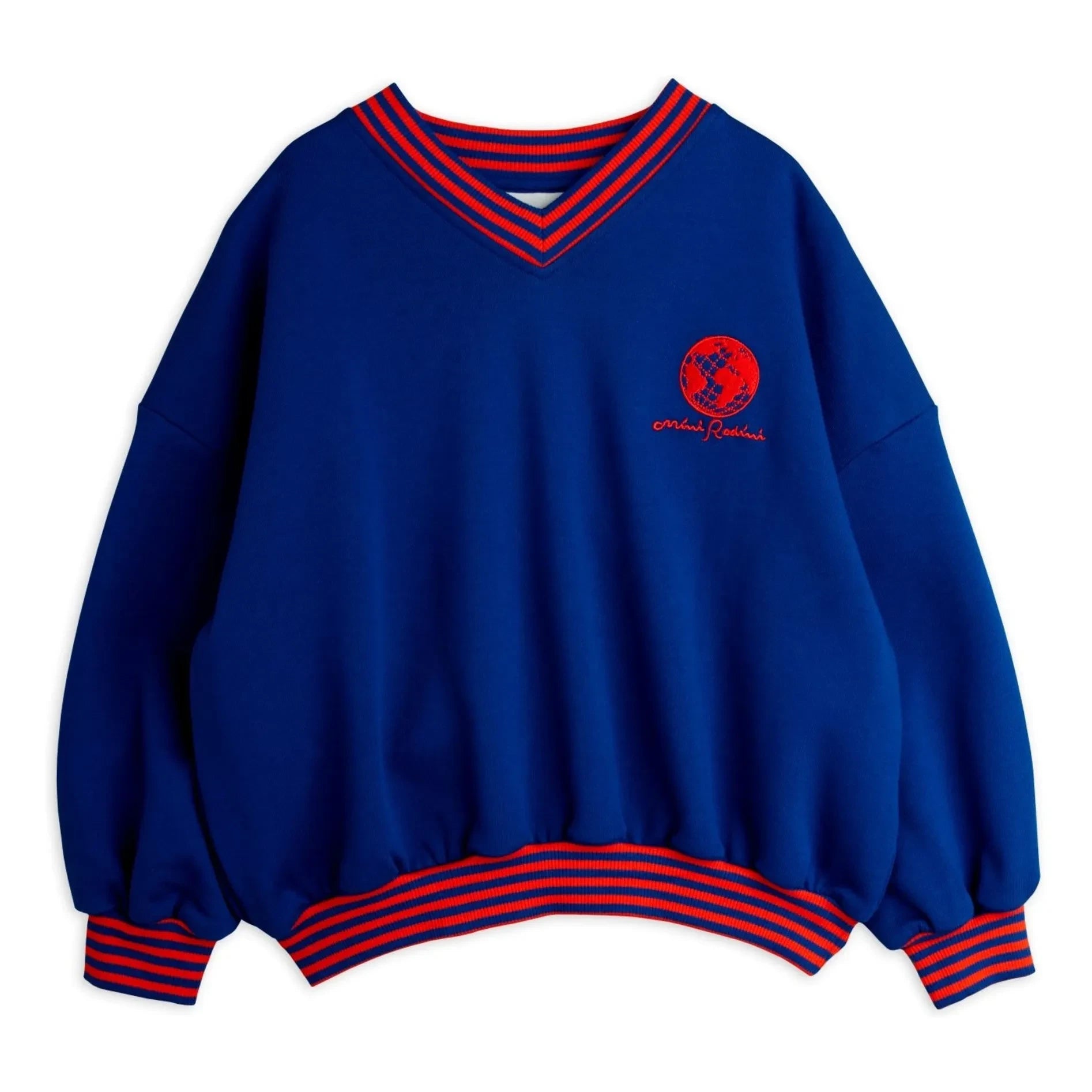 Mini Rodini - Organik pamuklu çizgili sweatshirt | Kraliyet mavisi