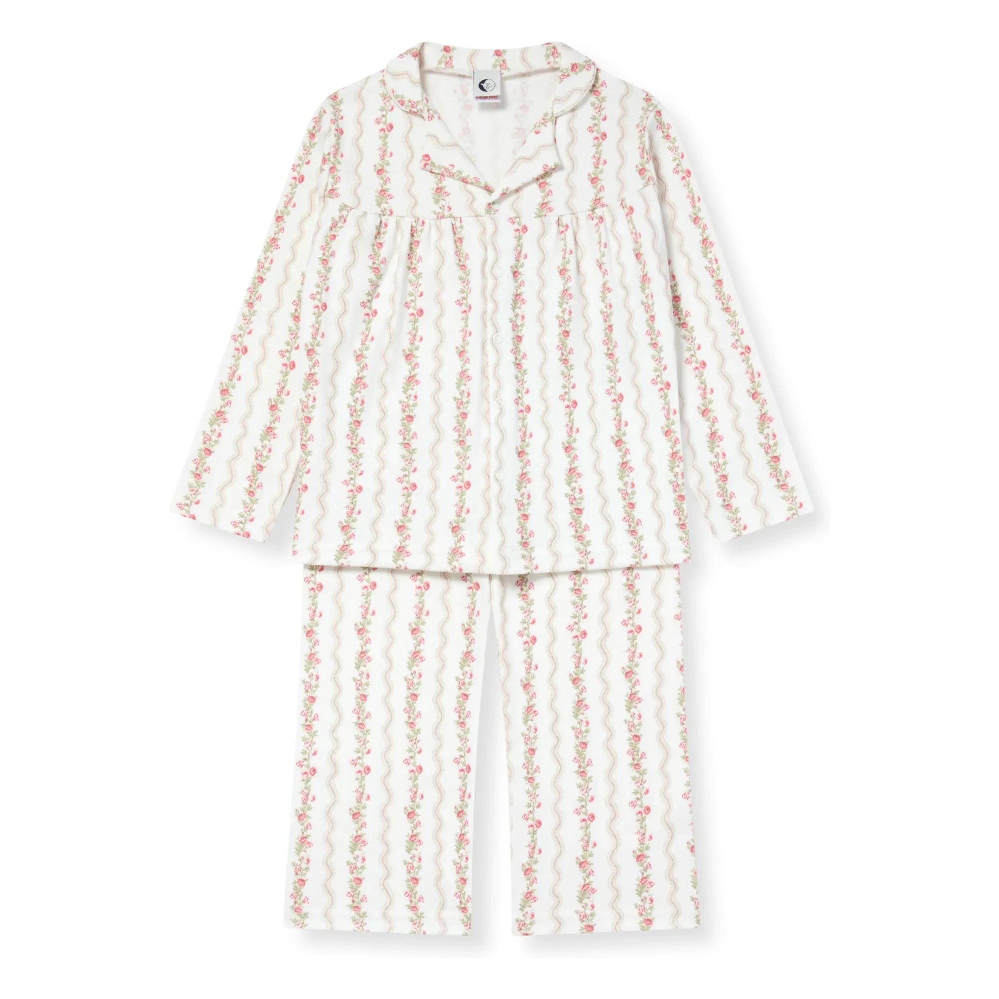 Sleepy Doe - Organik pamuklu çiçek desenli çizgili pijama | Ekru