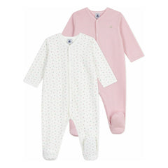 Petit Bateau - 2'li Kalp Desenli Organik Pamuk Pijama Takımı | Beyaz