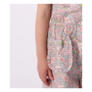 Petit Bateau - Organik Pamuk Poplin Çiçekli Tulum | Gri mavi