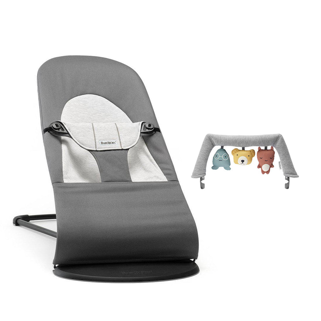 BabyBjorn Balance Woven Baby Bouncer - Black Frame - Dark Grey/Grey-Baby Bouncers-Soft Friends Grey- | Natural Baby Shower