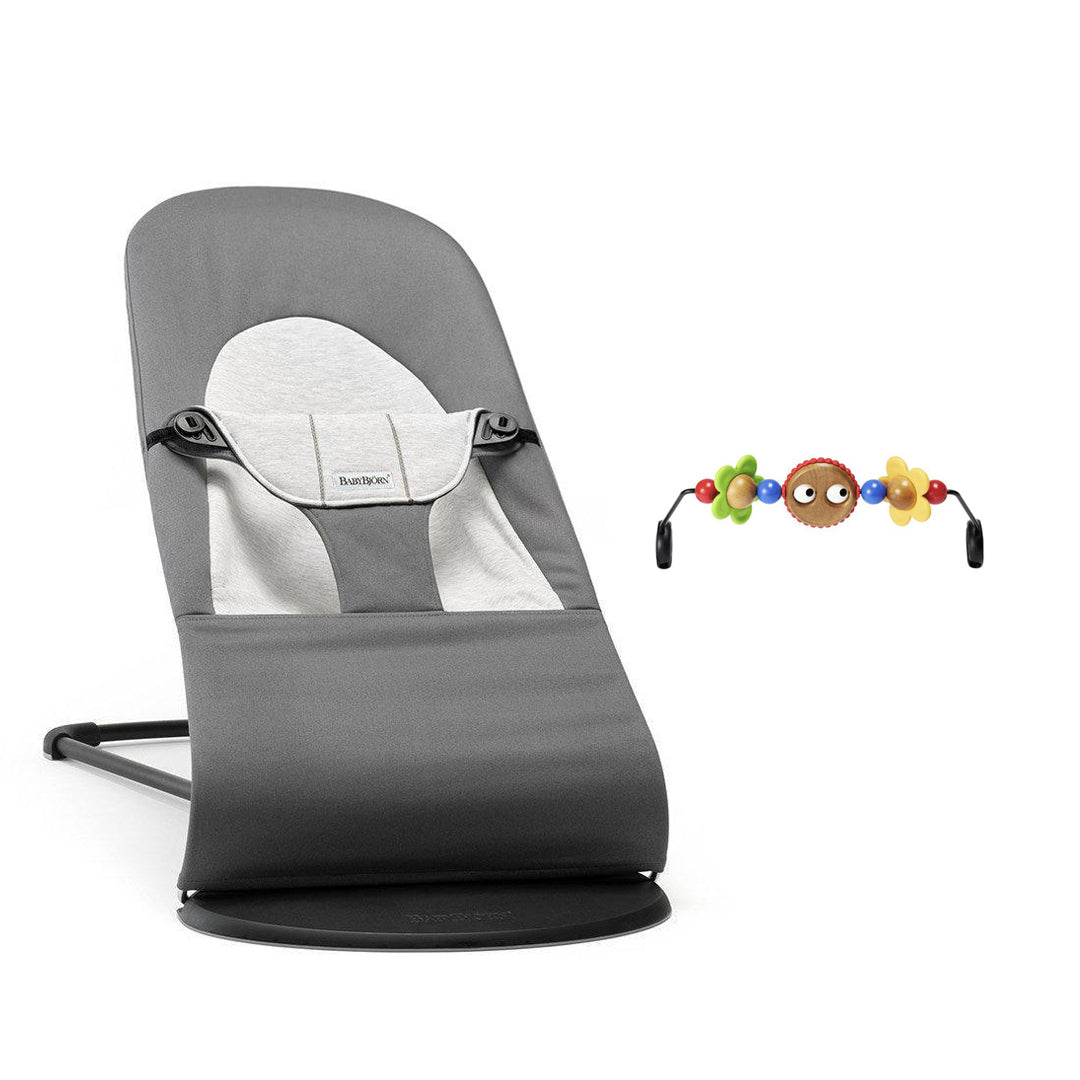 BabyBjorn Balance Woven Baby Bouncer - Black Frame - Dark Grey/Grey-Baby Bouncers-Googly Eyes Bright- | Natural Baby Shower