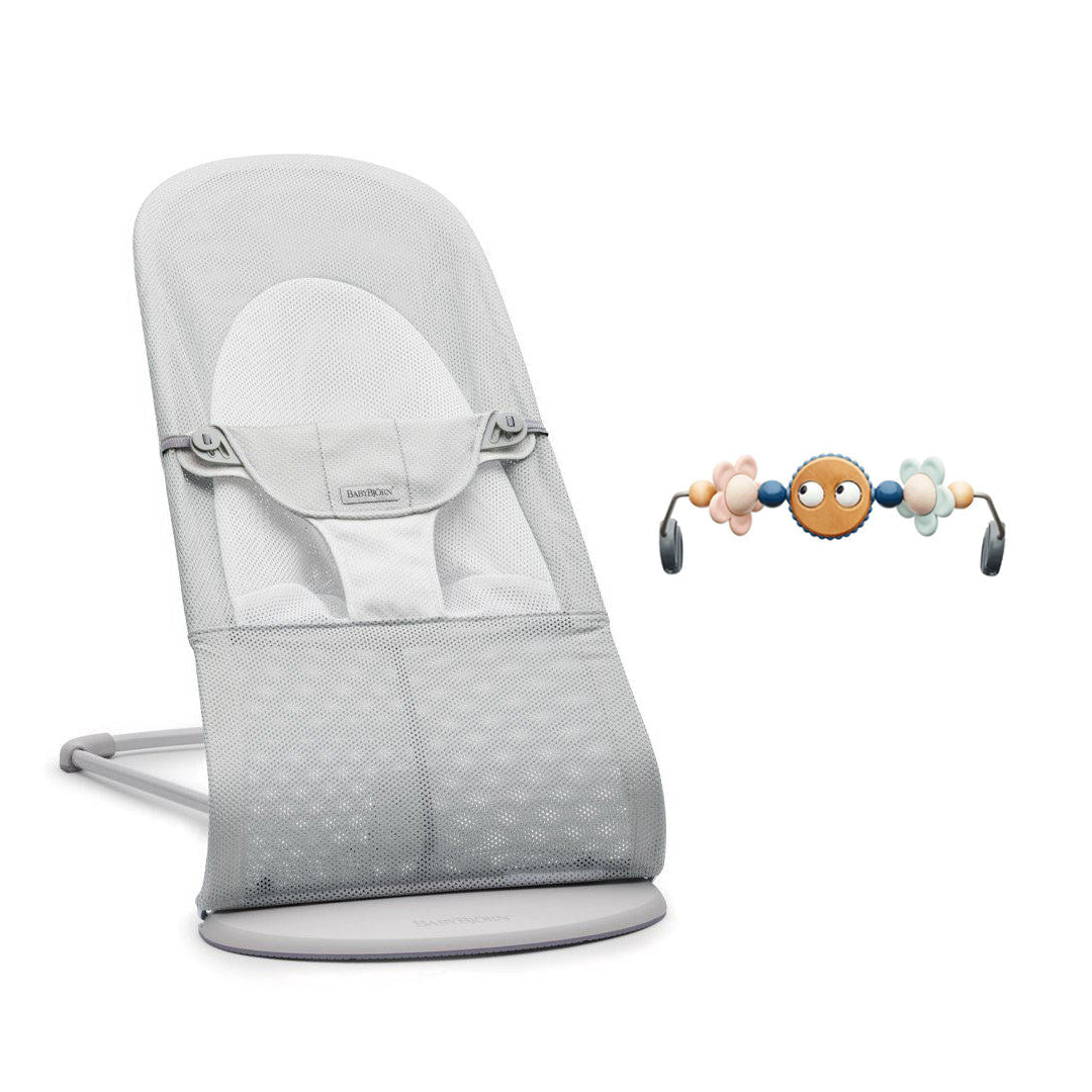 BabyBjorn Balance Soft Mesh Baby Bouncer - Grey Frame - Silver/White-Baby Bouncers-Googly Eyes Pastel- | Natural Baby Shower