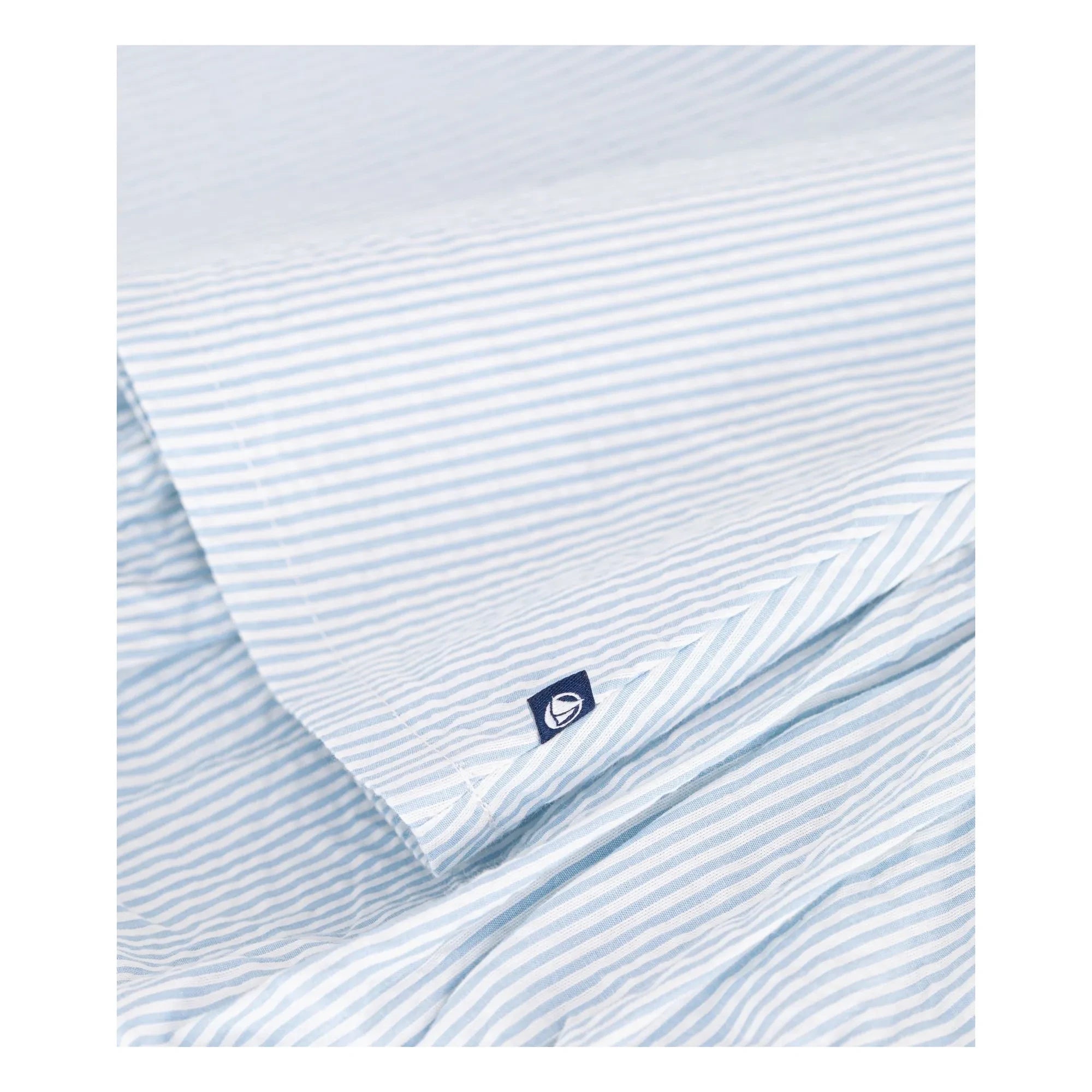 Petit Bateau - Çizgili Seersucker Organik Pamuk Yaka ve Bloomer Elbise Seti | Mavi