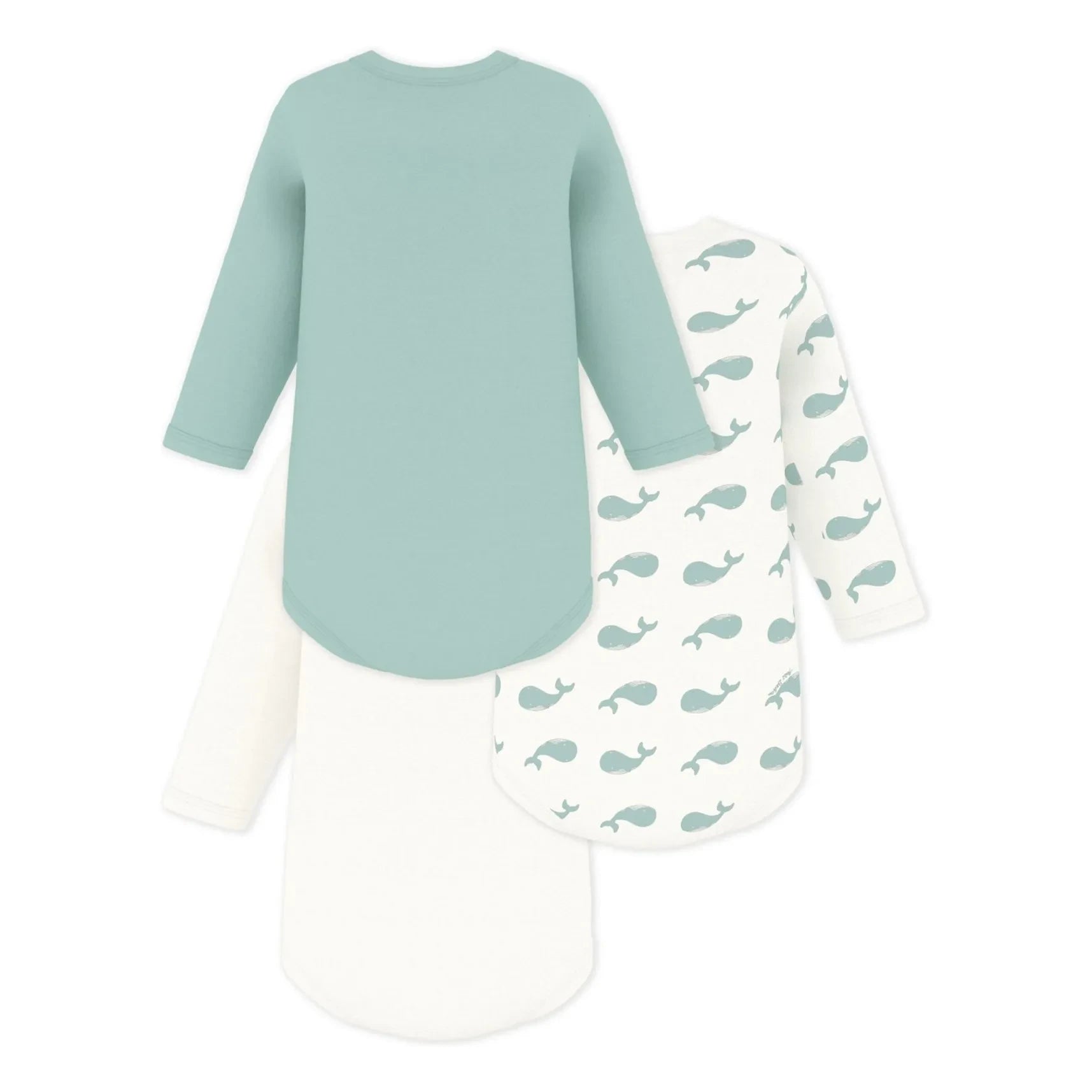 Petit Bateau - 3'lü Organik Pamuk Balina Tulum Seti | Beyaz