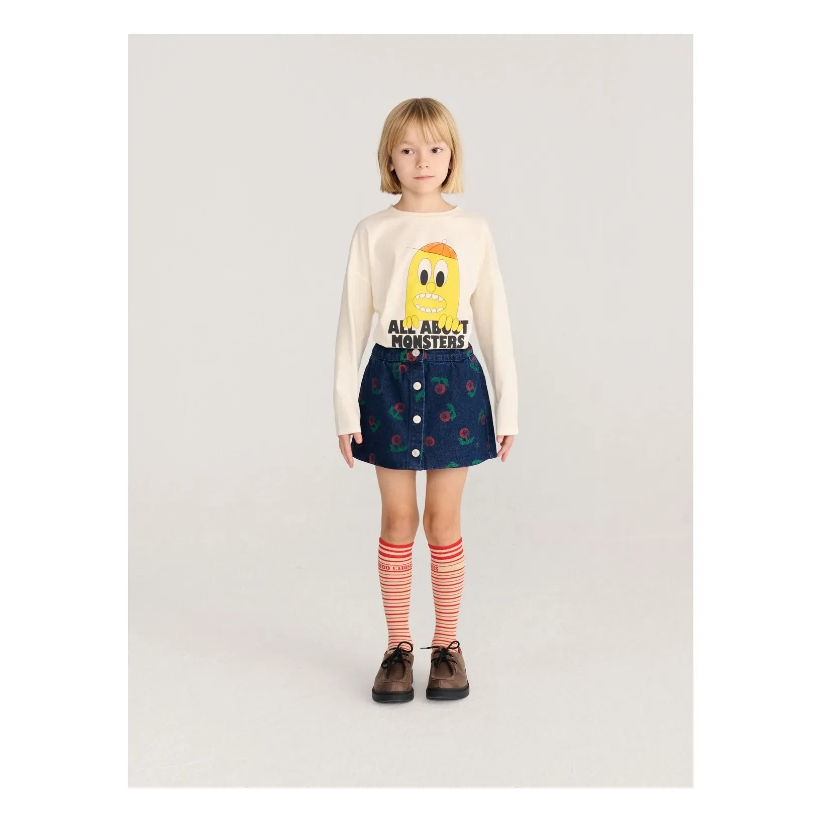 Bobo Choses - Organik Pamuk Denim Çiçek Desenli Etek | Lacivert