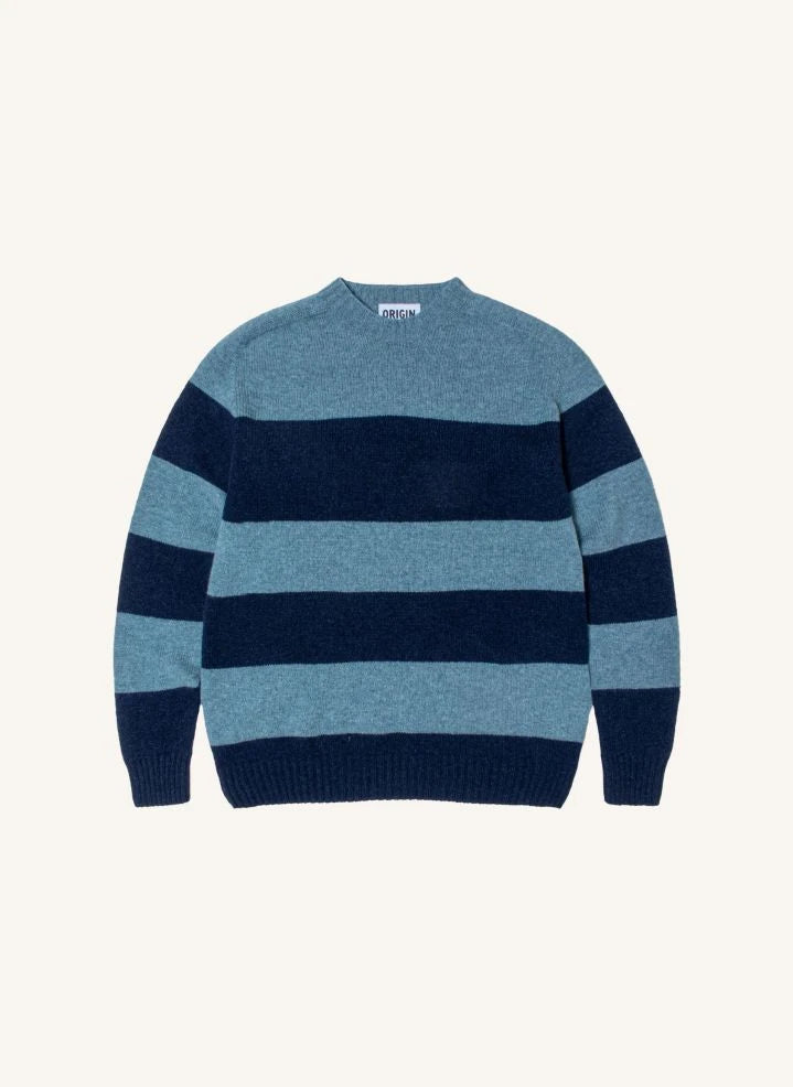 Origin Knitwear - سترة صوفية مخططة بدون خياطة | أزرق