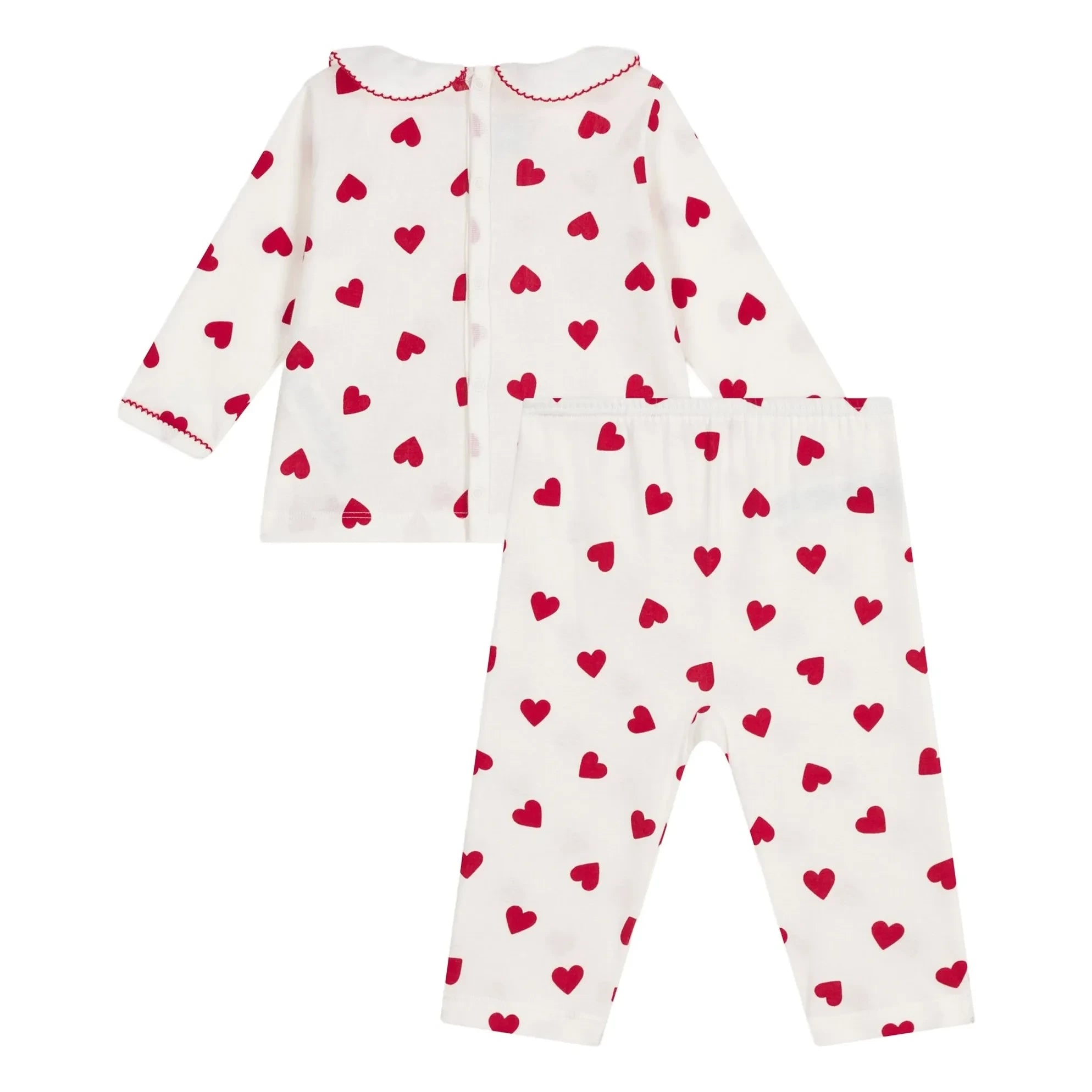 Petit Bateau - Yaka Kalpli Organik Pamuk Pijama | Beyaz