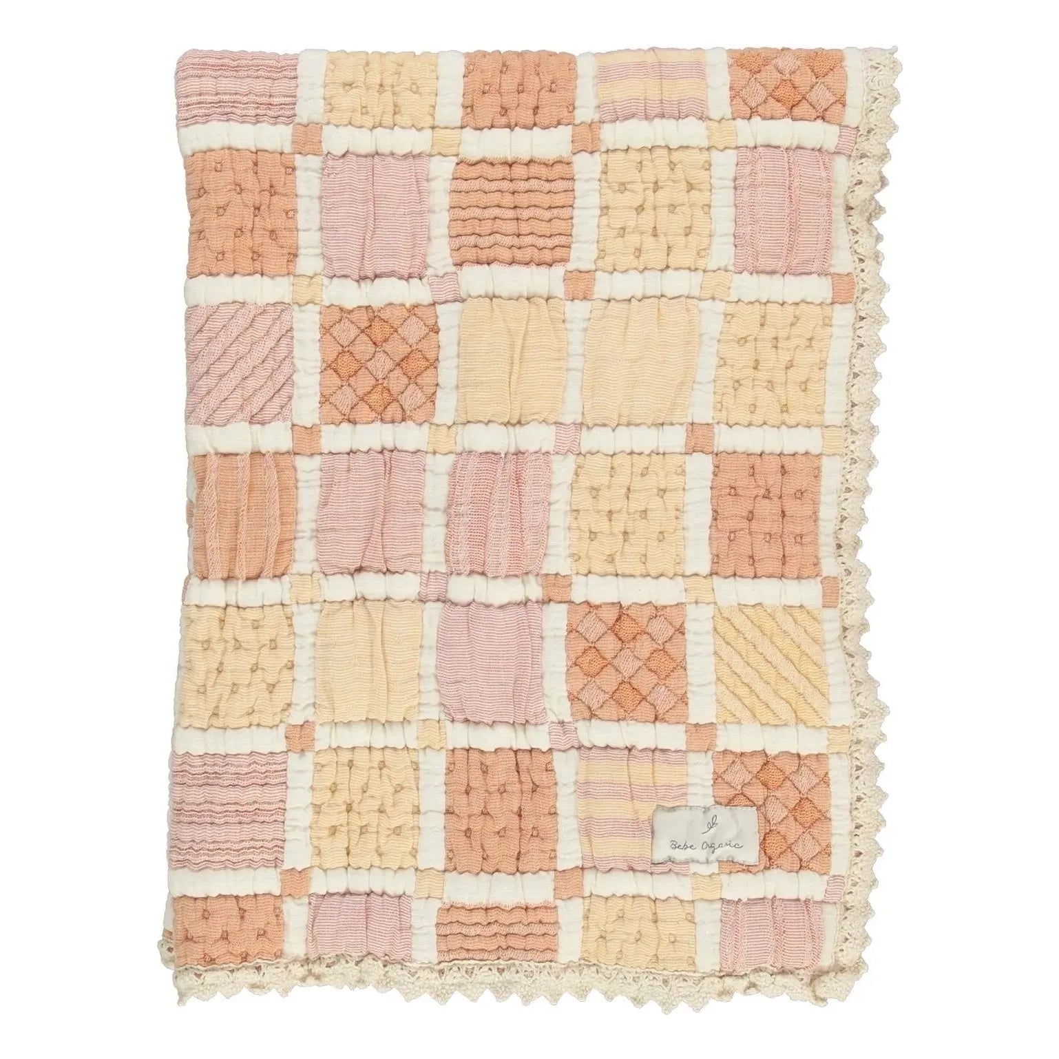 Bebe Organic - Mai Organik Pamuk Patchwork Battaniye | Sarı