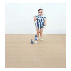 Tinycottons - Keten Çizgili Fırfırlı Body | Mavi