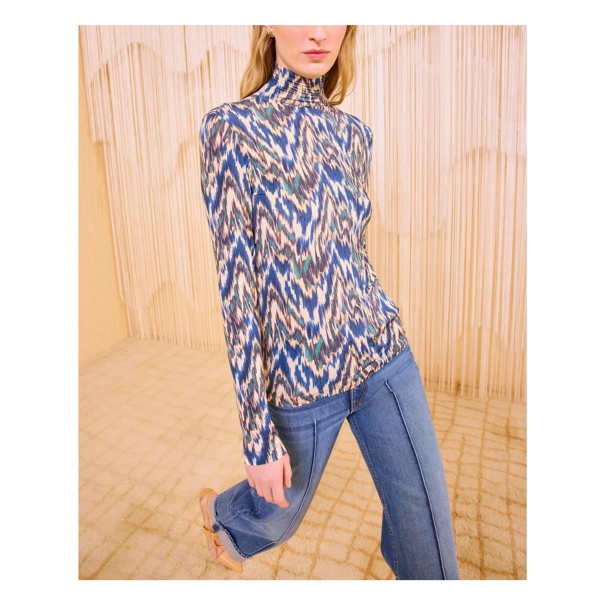 Ulla Johnson - Aurelia boğazlı T-shirt | Mavi