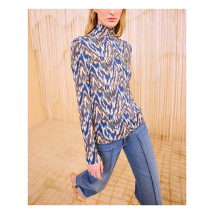 Ulla Johnson - Aurelia boğazlı T-shirt | Mavi