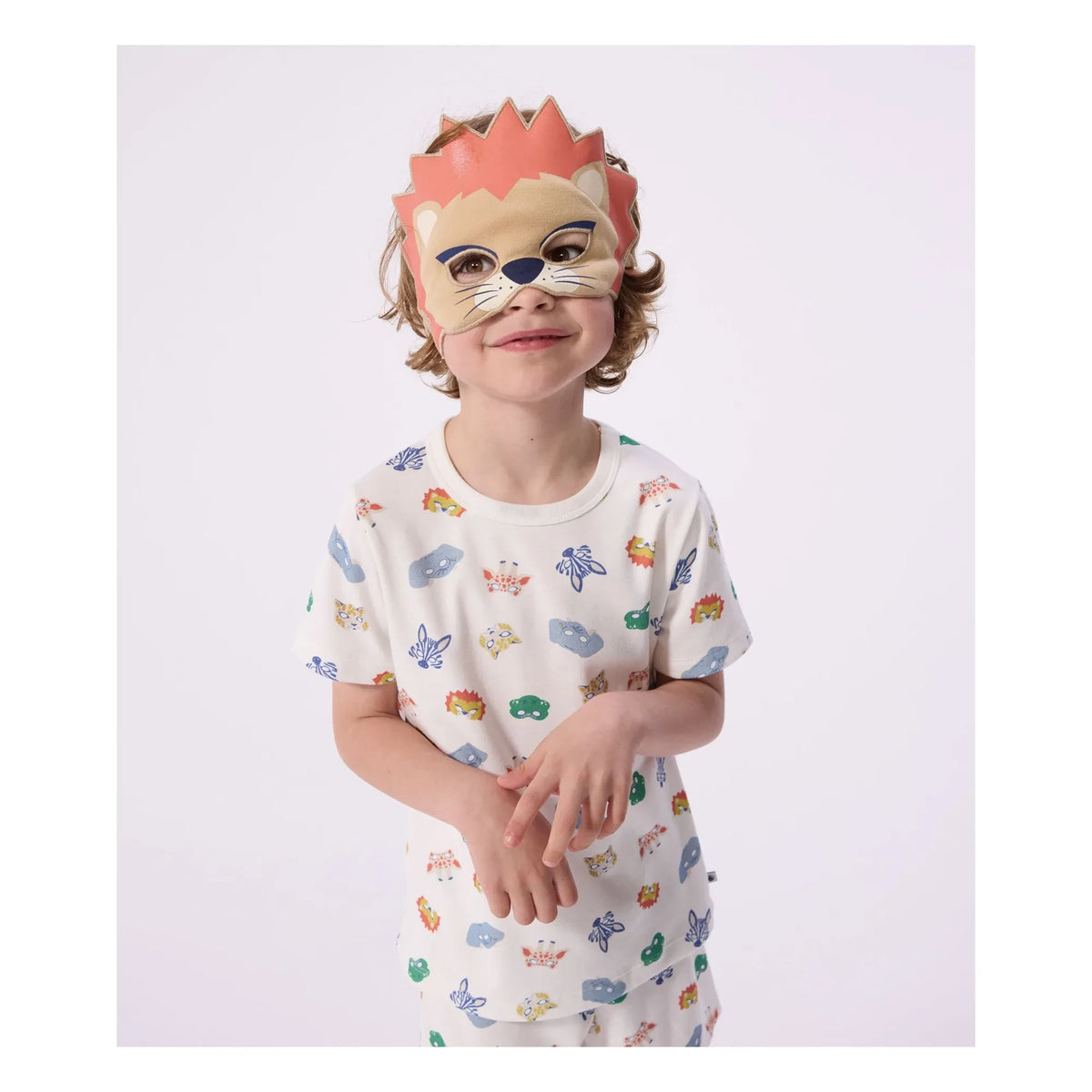 Petit Bateau - Organik Pamuklu Aslan Maskeli ve Kısa Pijama Takımı | Beyaz