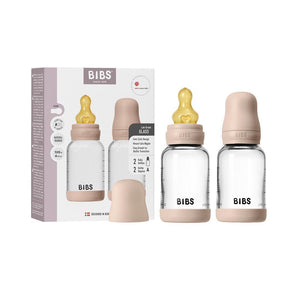 BIBS 2 Pack Slow Flow Glass Baby Bottle Round Latex - 120ml - Blush-Baby Bottles-Blush-120ml | Natural Baby Shower