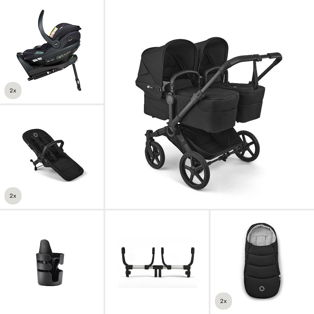 Bugaboo Donkey 6 Twin Ultimate Go Beyond 2 Newborn Bundle-Travel Systems-Heritage Black- | Natural Baby Shower
