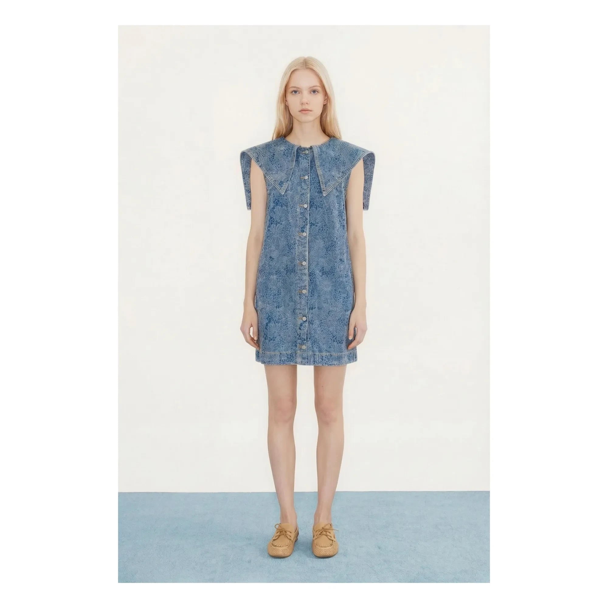 The Tiny Big Sister - Kot Pamuk Elbise | Denim Mavi