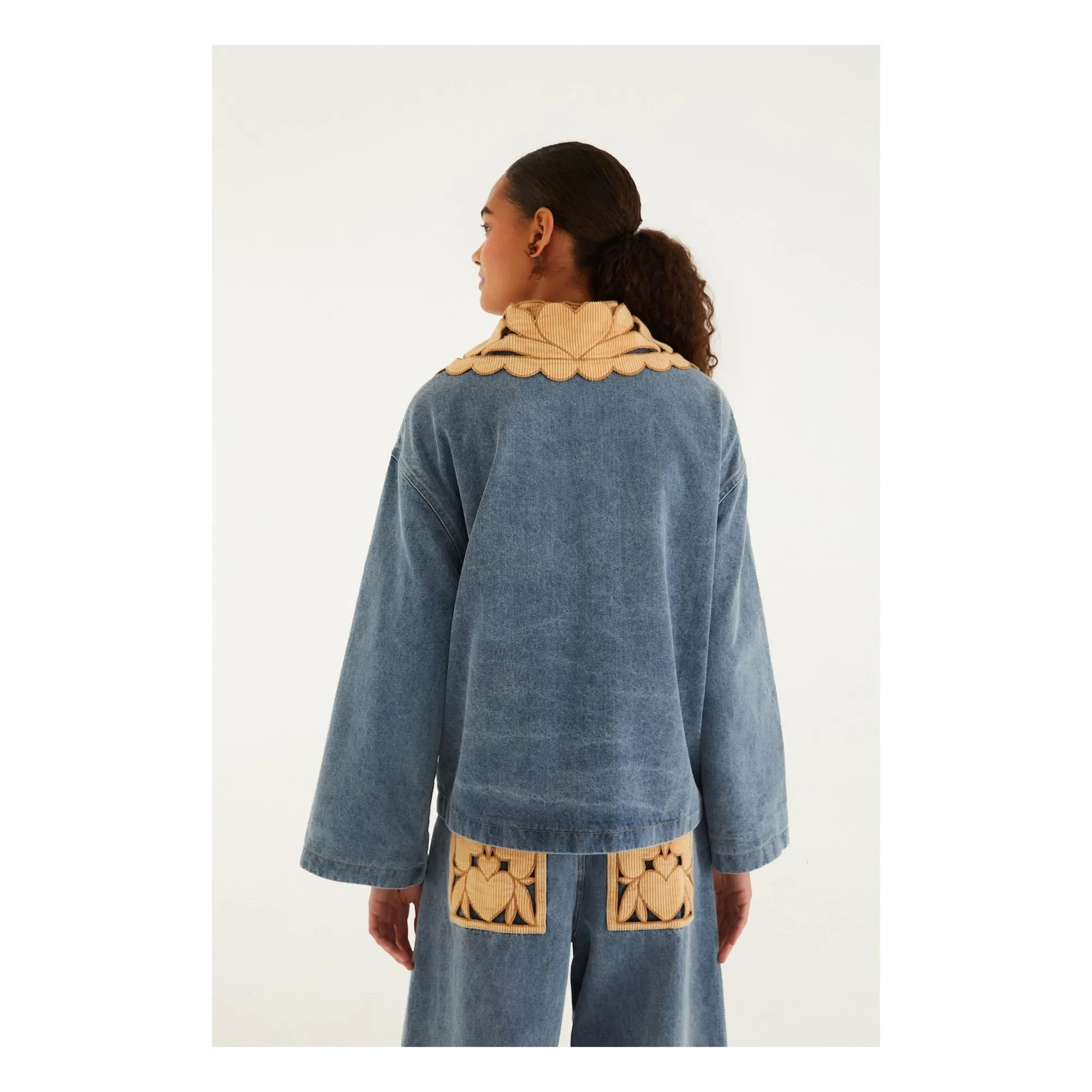 Farm Rio - Denim Pamuk Richelieu Ceket | Mavi
