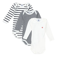 Petit Bateau - 3'lü Organik Pamuklu Çizgili Bebek Tulumları | Mavi