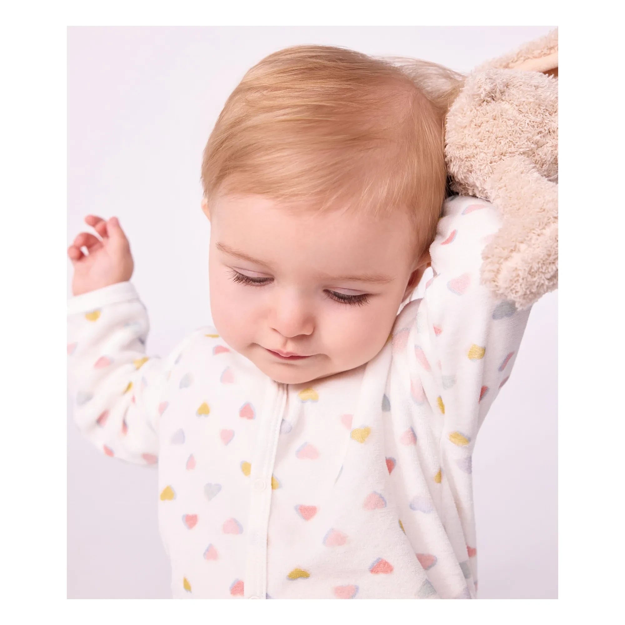 Petit Bateau - Dors Bien Cœurs Bouclette Kadife Pamuklu Pijama | Beyaz