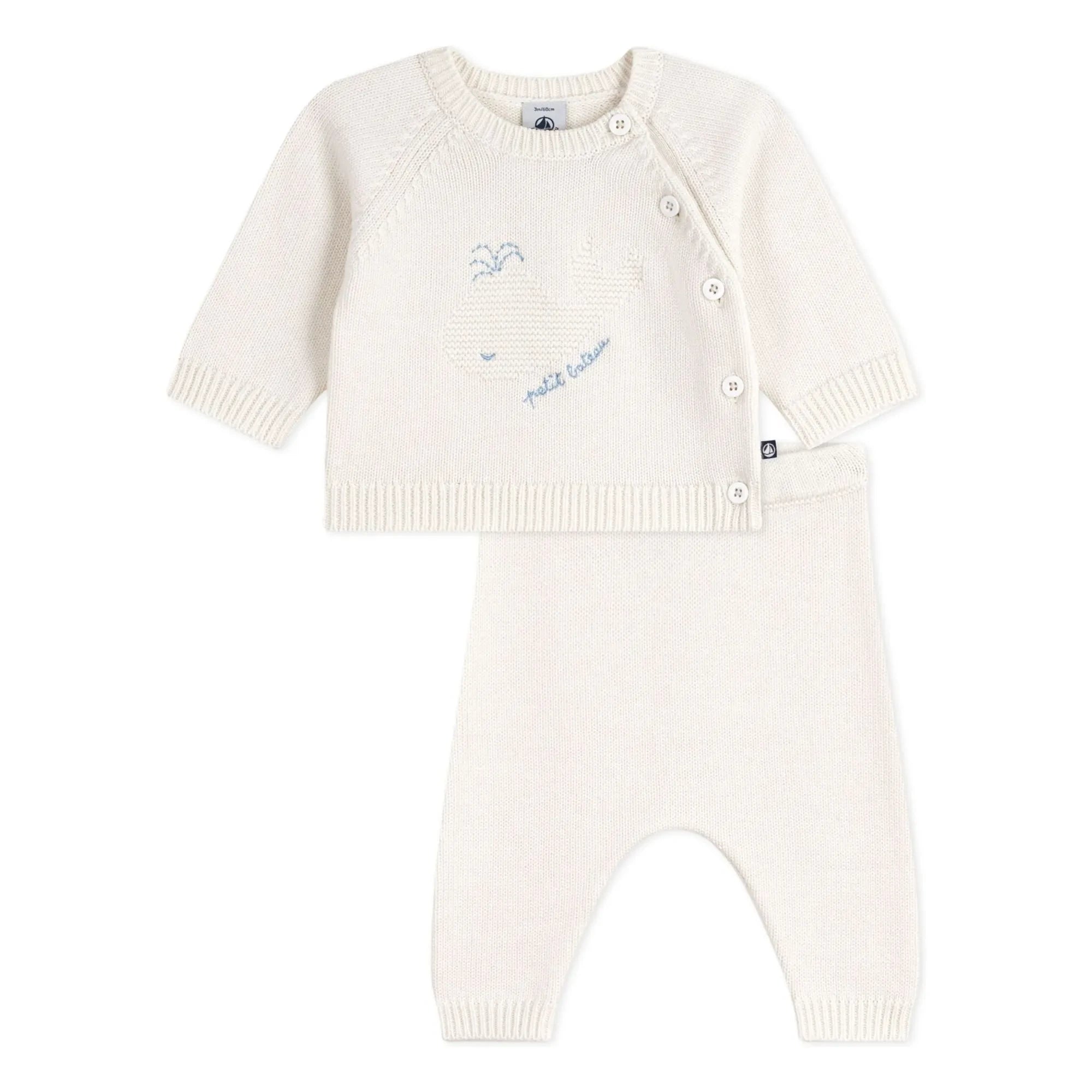 Petit Bateau - Whale Yün Kazak ve Pantolon Takımı | Beyaz