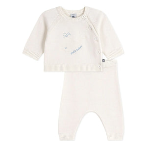 Petit Bateau - Whale Yün Kazak ve Pantolon Takımı | Beyaz