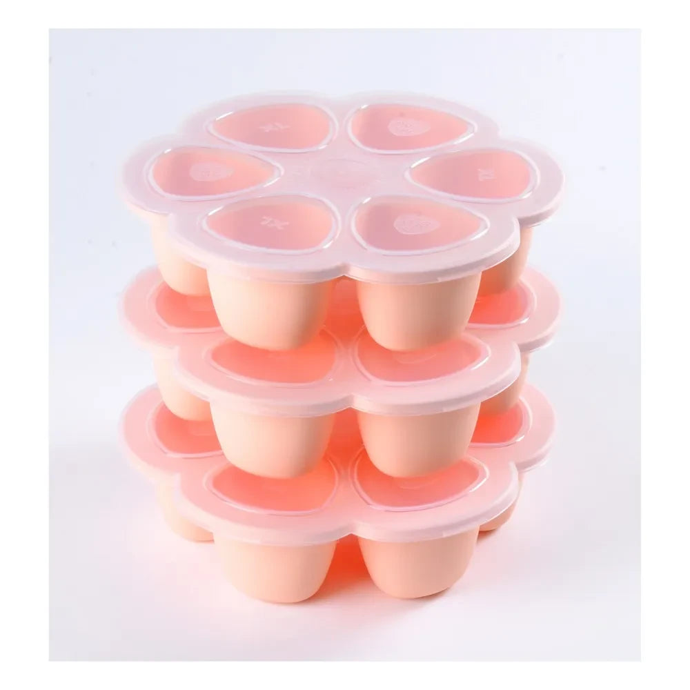 Béaba - Çok Bölmeli Silikon Tabak 6x90ml | Soluk Pembe
