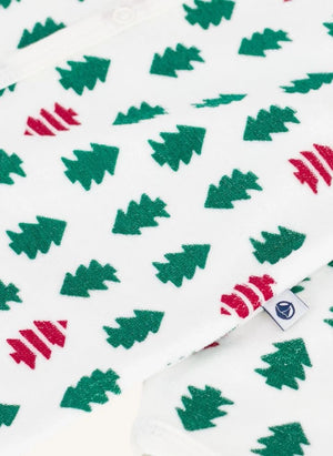 Petit Bateau - Kürk Ağacı Ayaklı Kadife Organik Pamuk Pijama | Beyaz