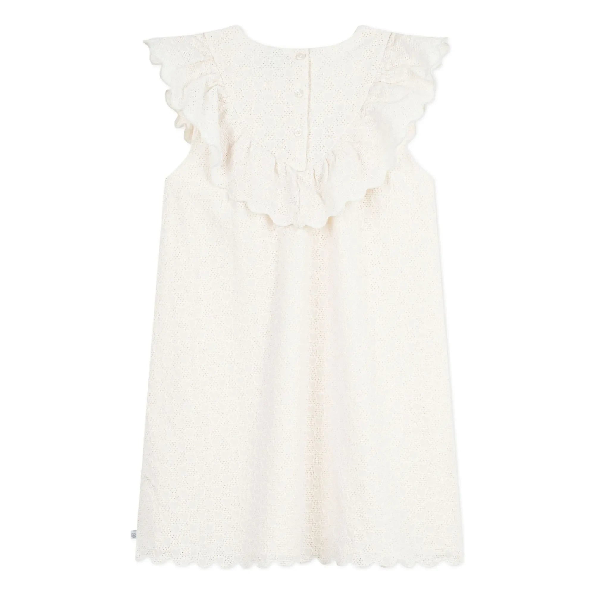 Petit Bateau - İngiliz Danteli Kalp Nakışlı Pamuk Elbise | Beyaz