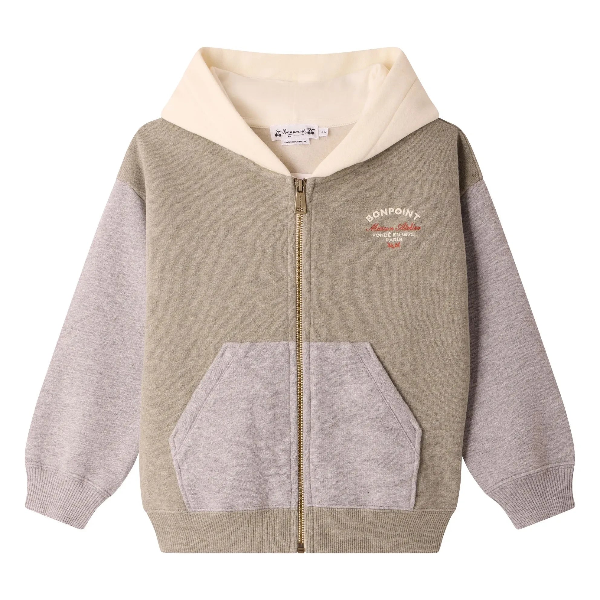 Bonpoint - Elroy Organik Pamuklu Chiné Kapüşonlu Fermuarlı Sweatshirt | Haki