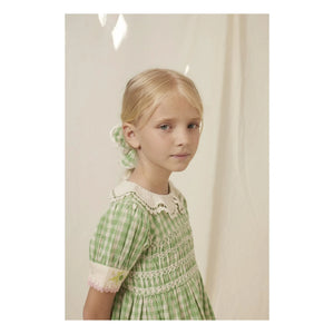 Bebe Organic - Tilia Kareler Smock Elbise | Soluk yeşil