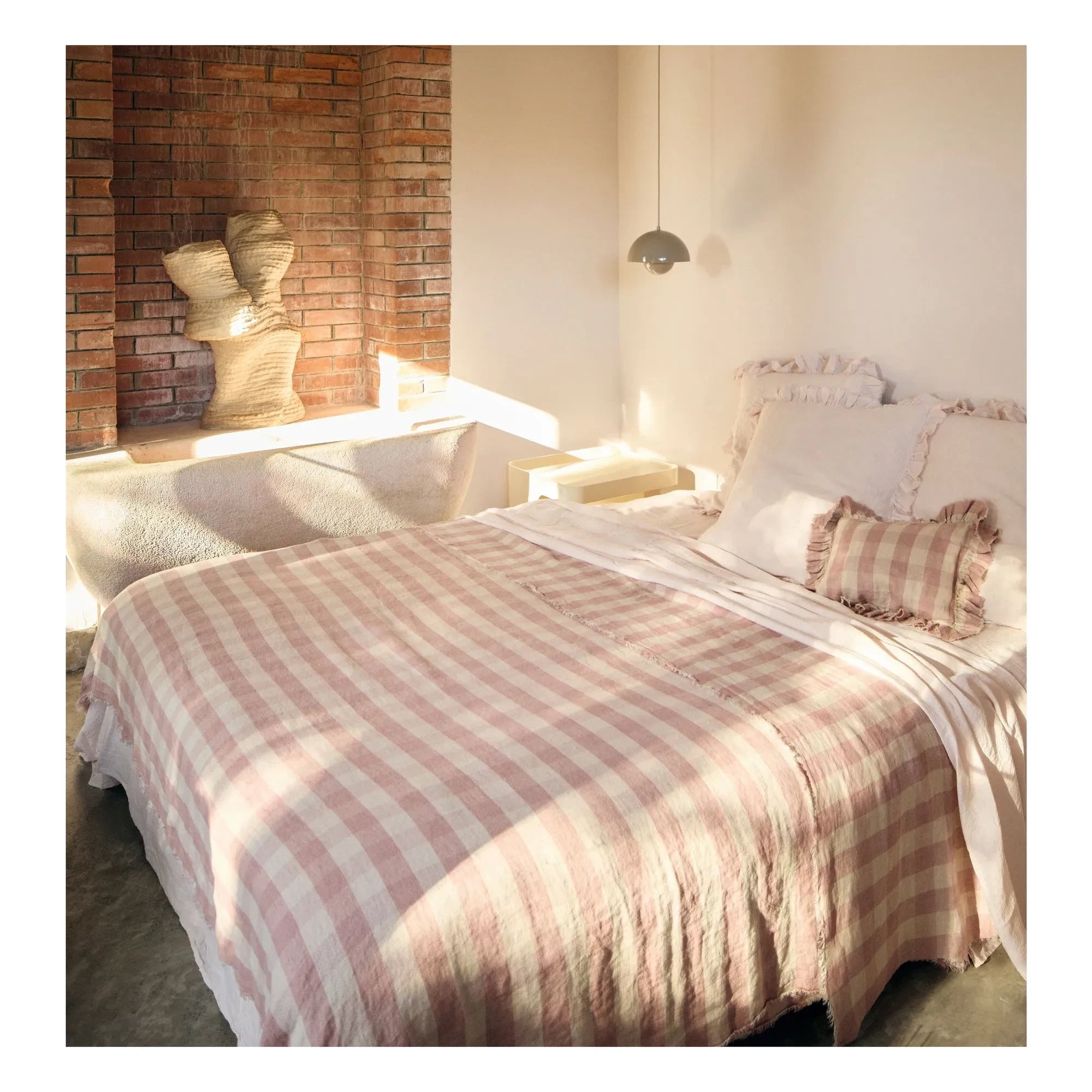 Maison de Vacances - Yıkanmış keten Vichy Cottage throw | Nude
