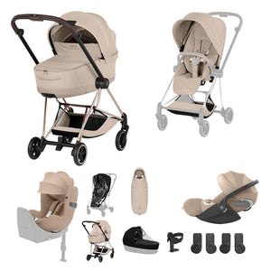 Cybex Mios Ultimate Birth & Beyond Bundle - Style Collection-Travel Systems-Cozy Beige-Rose Gold | Natural Baby Shower
